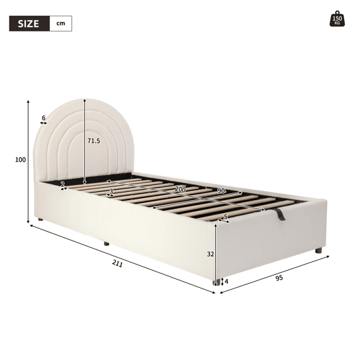 Cama com armazenamento,cama de criança,cama de solteiro de tecido 90x200 cm,bege