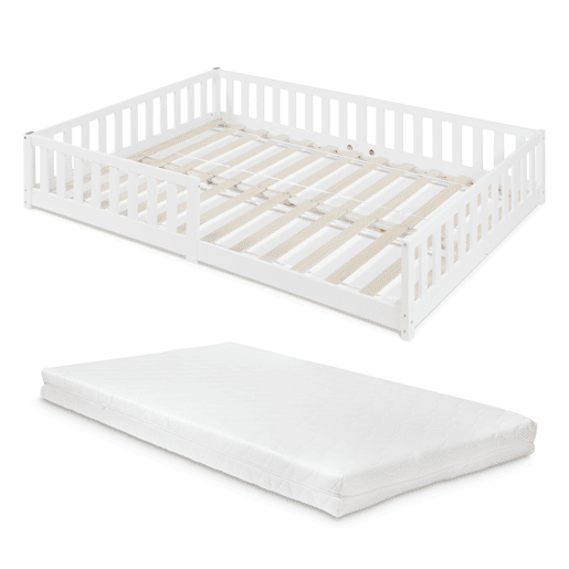 Cama infantil Montessori Tanna com grade e colchão 140x200cm Branco en.casa Cama infantil Montessori Tanna com grade e colchão 140x200cm Branco en.casa
