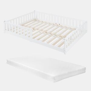 Cama infantil Montessori Tanna com grade e colchão 140x200cm Branco en.casa