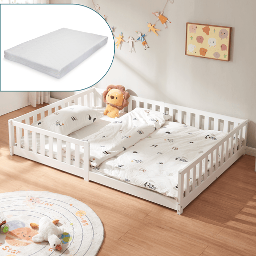 Cama infantil Montessori Tanna com grade e colchão 140x200cm Branco en.casa Cama infantil Montessori Tanna com grade e colchão 140x200cm Branco en.casa