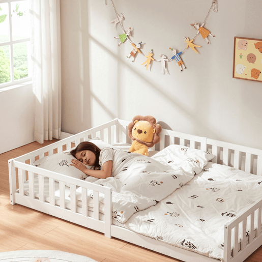 Cama infantil Montessori Tanna com grade e colchão 140x200cm Branco en.casa Cama infantil Montessori Tanna com grade e colchão 140x200cm Branco en.casa