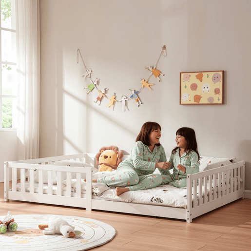 Cama infantil Montessori Tanna com grade e colchão 140x200cm Branco en.casa Cama infantil Montessori Tanna com grade e colchão 140x200cm Branco en.casa