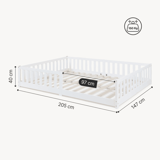 Cama infantil Montessori Tanna com grade e colchão 140x200cm Branco en.casa Cama infantil Montessori Tanna com grade e colchão 140x200cm Branco en.casa