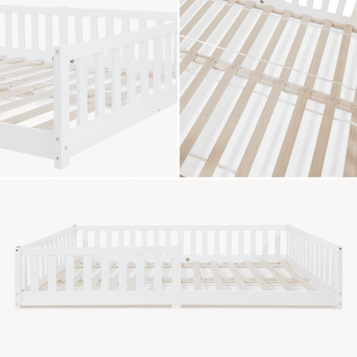 Cama infantil Montessori Tanna com grade e colchão 140x200cm Branco en.casa Cama infantil Montessori Tanna com grade e colchão 140x200cm Branco en.casa