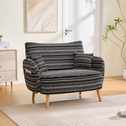 Sofá de 2 lugares - moderno, confortável, com apoios de braços e arrumação - Preto