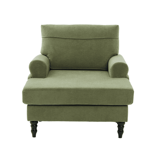 Poltrona individual em chenille - encosto e braços confortáveis, bolsos laterais - Verde Oliva