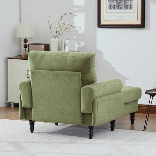 Poltrona individual em chenille - encosto e braços confortáveis, bolsos laterais - Verde Oliva