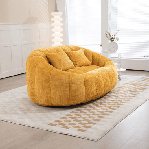 Sofá puff individual - Alto conforto, encosto alto, interior e exterior - Amarelo