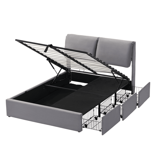 Cama de casal de veludo 140x200 cm com armazenamento,cinza