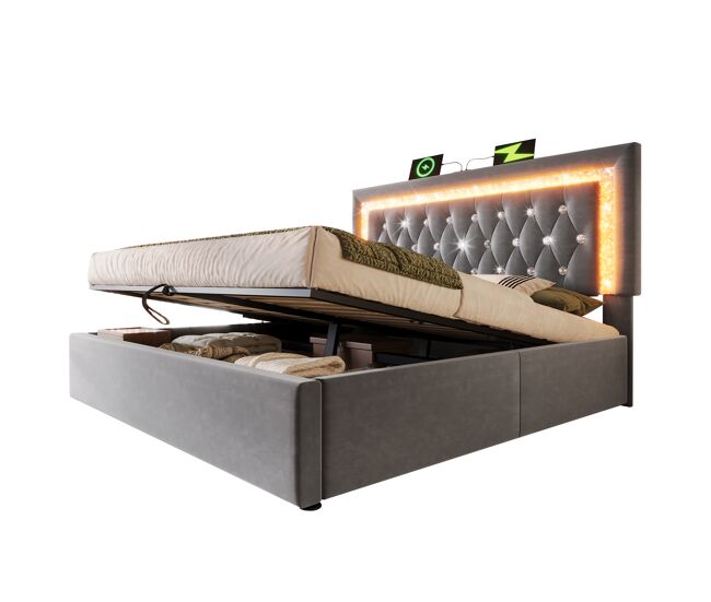 Cama de matrimonio de terciopelo con almacenaje 191x209