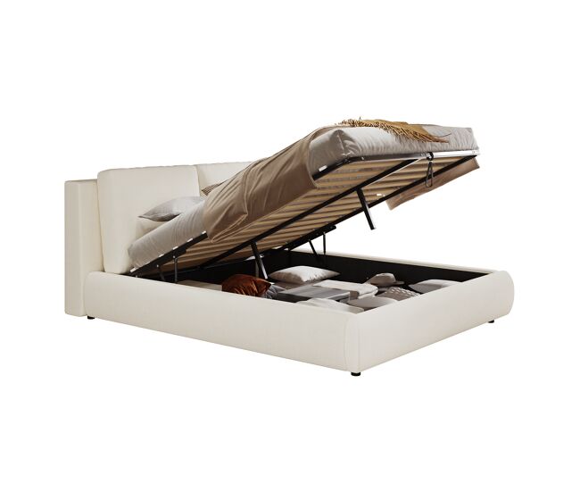 Cama de matrimonio de tela 180x200 cm con almacenaje,beige