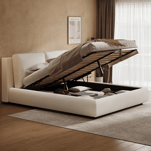 Cama de casal de tecido 180x200 cm com armazenamento,bege