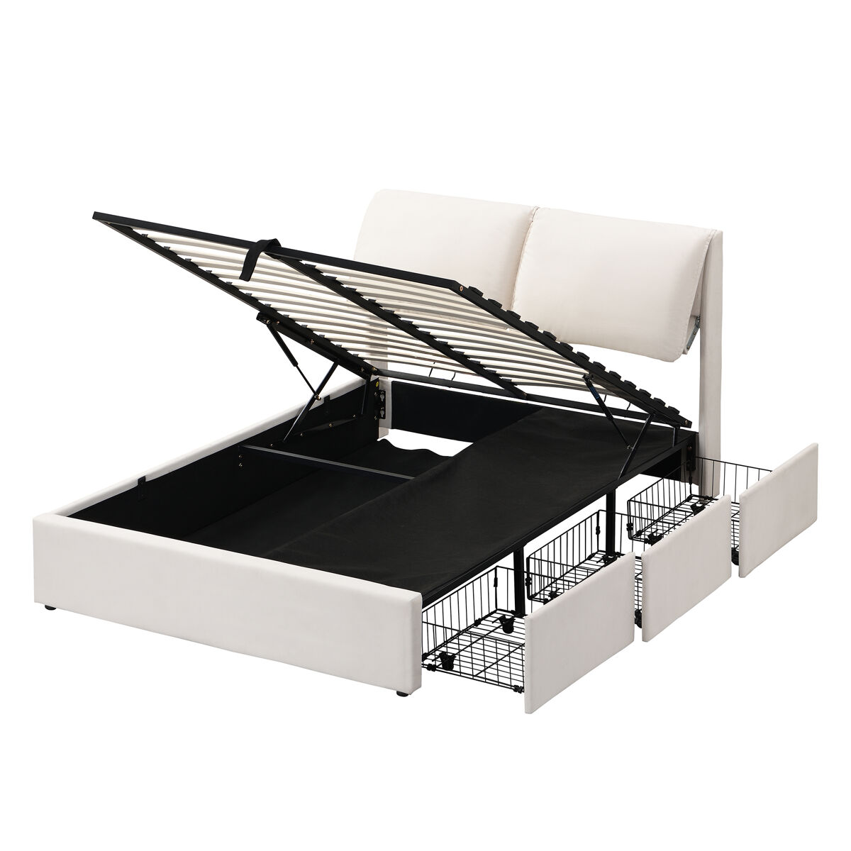 Cama de matrimonio de terciopelo 140x190 cm con almacenaje,beige