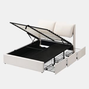 Cama de casal de veludo 140x190 cm com armazenamento,bege