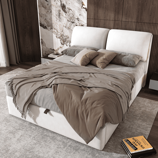 Cama de casal de veludo 140x190 cm com armazenamento,bege