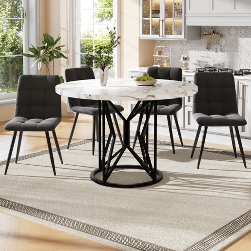 Conjunto de sala de jantar de 5 peças 100 cm - Mesa redonda com 4 cadeiras de veludo cinzento - Preto