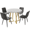 Conjunto de sala de jantar de 5 peças - Mesa redonda de 80 cm com pernas douradas - Branco e cinzento