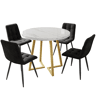 Conjunto de sala de jantar de 5 peças 80 cm - Mesa redonda com pernas metálicas douradas, cadeiras de veludo preto