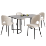 Conjunto de mesa de jantar 140x80 cm - 4 cadeiras, assento em veludo, pernas ajustáveis - Bege