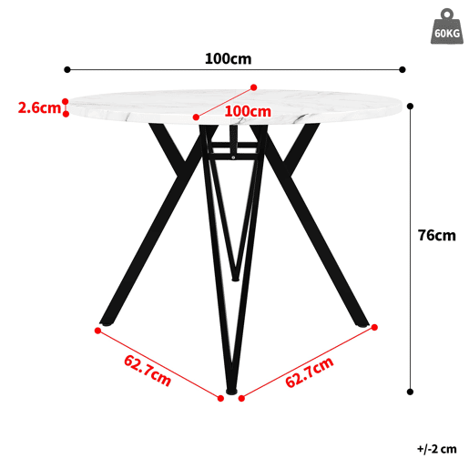 Conjunto de mesa e cadeiras de 5 peças - Mesa redonda de 100 cm, pernas metálicas pretas, tampo em MDF, cadeiras em linho cinzento