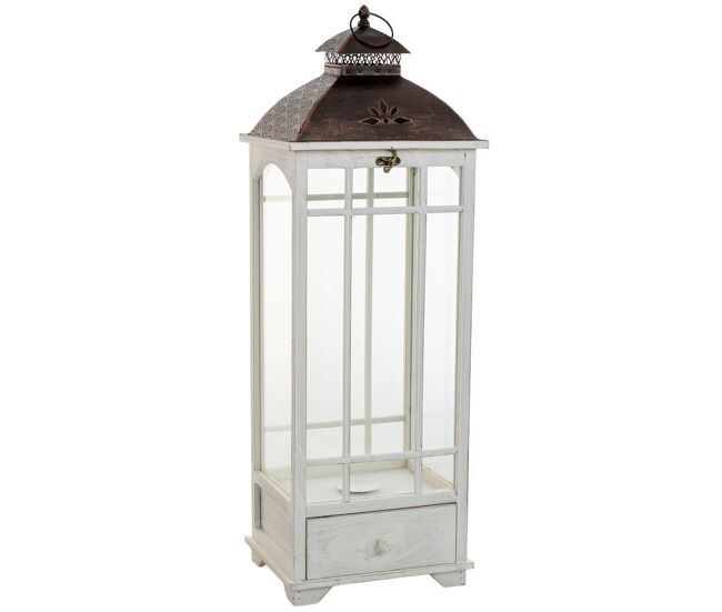 Farol de madera blanco 32x26x92h cm