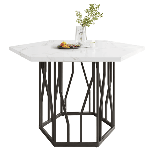 Conjunto de sala de jantar de 5 peças - Mesa de jantar hexagonal em mármore + 4 cadeiras de jantar em veludo verde - BrancoVerde