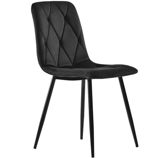 Conjunto de sala de jantar 117x68cm - Mesa retangular com 4 cadeiras - Cadeiras de veludo preto - Pernas pretas