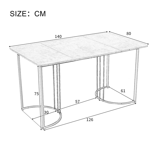Conjunto de sala de jantar 140x80 cm - Mesa MDF cinzenta com 4 cadeiras de veludo cinzento, pernas pretas