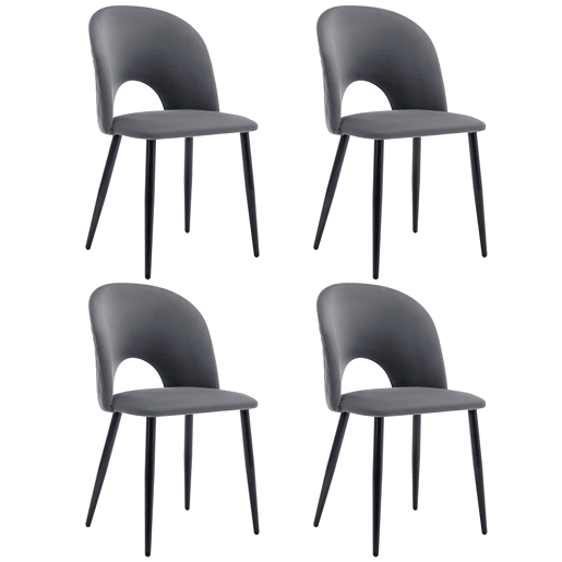 Conjunto de sala de jantar 140x80 cm - Mesa MDF cinzenta com 4 cadeiras de veludo cinzento, pernas pretas