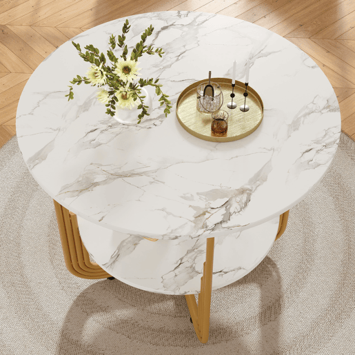 Conjunto de mesa e cadeiras 80 cm - Mesa redonda com pernas metálicas douradas - Cadeiras cinzentas