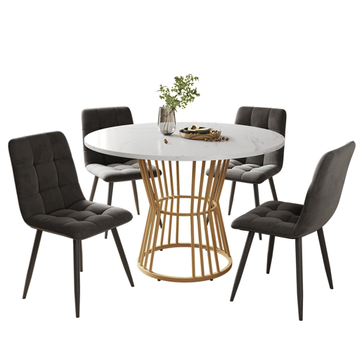 Conjunto de sala de jantar de 5 peças - Mesa redonda de 100 cm com 4 cadeiras de veludo cinza escuro
