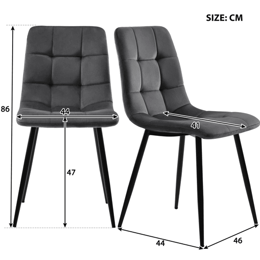 Conjunto de sala de jantar 117 cm - Mesa retangular com 4 cadeiras, Cadeiras de veludo cinza, Pernas douradas