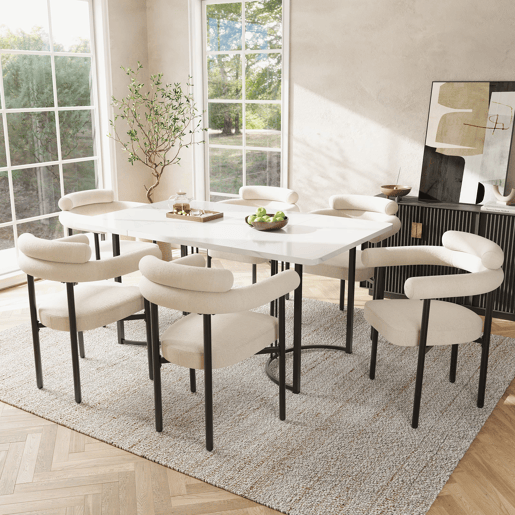Conjunto de sala de jantar de 7 peças - Mesa com pernas metálicas de design - 6 cadeiras com assento em camurça bege
