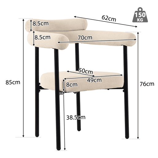 Conjunto de sala de jantar de 7 peças - Mesa com pernas metálicas de design - 6 cadeiras com assento em camurça bege