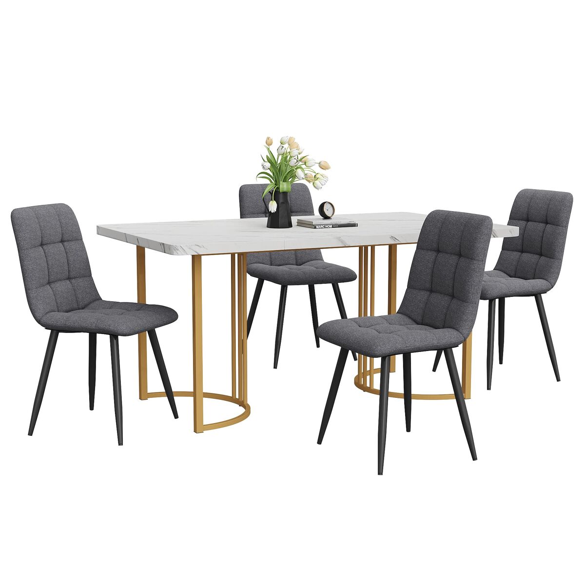 Conjunto de mesas y sillas de comedor 140x80 Dorado
