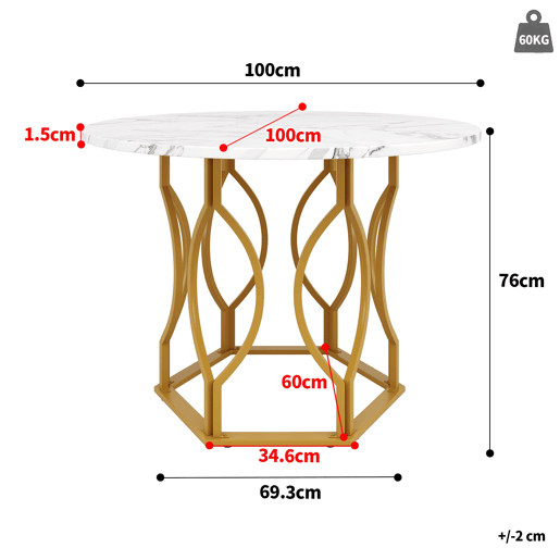 Conjunto de mesa e cadeiras 5 peças 100 cm - Mesa redonda com pernas metálicas douradas, cadeiras de veludo verde - Multicolor