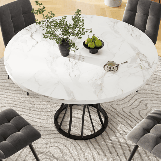 Conjunto de sala de jantar de 5 peças, 80 cm - mesa redonda branca em mármore, cadeiras em veludo cinzento - multicolorido