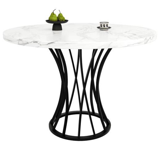 Conjunto de sala de jantar de 5 peças, 80 cm - mesa redonda branca em mármore, cadeiras em veludo cinzento - multicolorido