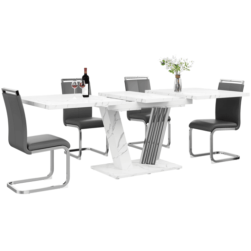 Conjunto de sala de jantar de 5 peças 120(160)x80x76 cm - Mesa extensível com 4 cadeiras de couro sintético cinza - Branco Conjunto de sala de jantar de 5 peças 120(160)x80x76 cm - Mesa extensível com 4 cadeiras de couro sintético cinza - Branco