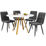 Conjunto de mesa e cadeiras 5 peças 80x80x75 cm - Mesa redonda com 4 cadeiras de veludo - Branco e dourado