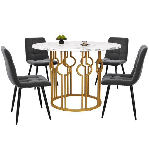 Conjunto de mesa e cadeiras 100 cm - Mesa redonda com pernas metálicas douradas - Samt cinza escuro