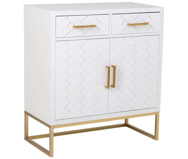 Aparador 2 cajones y 2 puertas de madera y metal blanco 80x39.5x89
