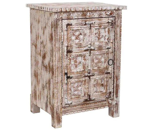 Mesita de madera artesanal blanca, 52x40x74h cm