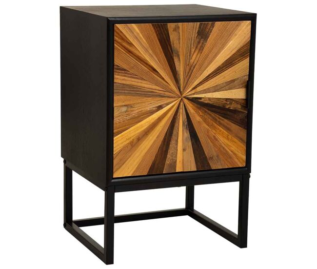 Mesita de noche de madera recuperada negra con 1 puerta 40x35x61h cm