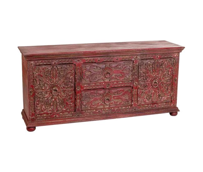 Aparador de madera artesanal rojo 165x45x76h cm