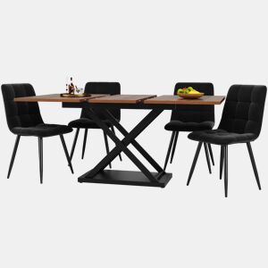 Conjunto de sala de jantar de 5 peças 160×80×75 cm - mesa extensível com 4 cadeiras de veludo preto