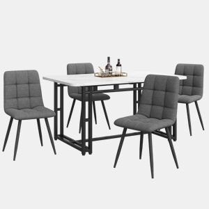 Conjunto de sala de jantar 140x80cm - Moderno, cadeiras em linho cinzento, mesa em ferro preto