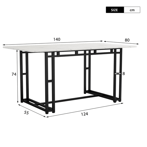 Conjunto de sala de jantar 140x80cm - Moderno, cadeiras em linho cinzento, mesa em ferro preto