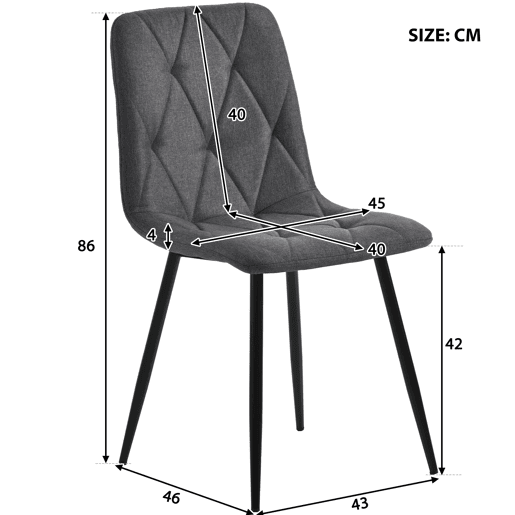 Conjunto de sala de jantar 117x68cm - Mesa retangular moderna com 4 cadeiras, tecido de linho cinzento, pernas pretas