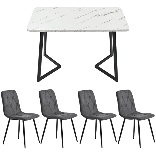 Conjunto de sala de jantar 117x68cm - Mesa retangular moderna com 4 cadeiras, tecido de linho cinzento, pernas pretas